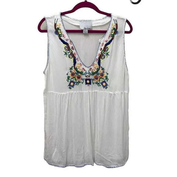 Chloe Oliver Tops - Anthropologie Chloe Oliver Womens Tunic Top L White Gaila Embroidered Bohemian